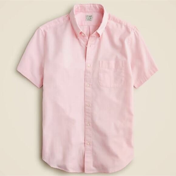 NWOT J.Crew Slim Short Sleeve Broken In Organic Oxford Shirt In Pink Size Large - Picture 1 of 5